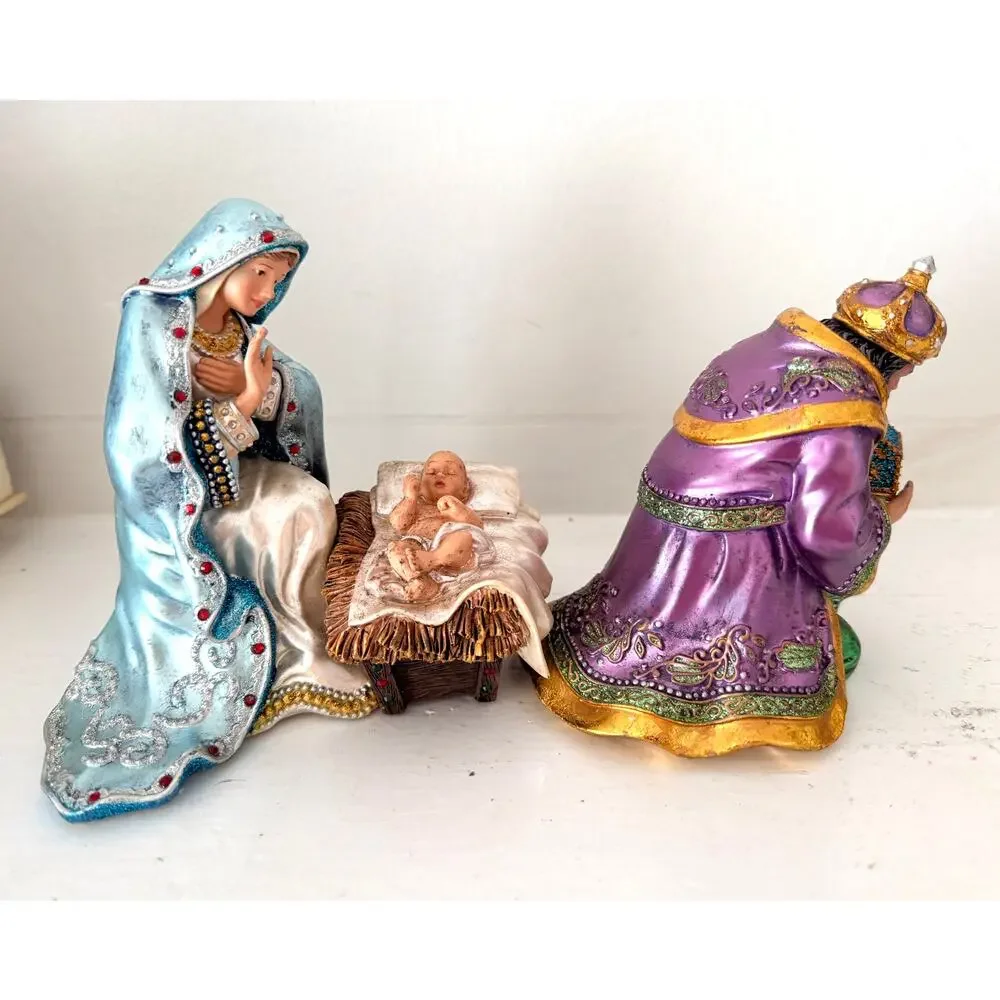 Vintage Hawthorne Village Jeweled Nativity Mary Baby Jesus King Balthazar